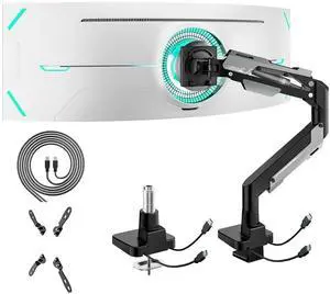 Heavy Duty Ultrawide Monitor Arm - Gas Spring Aluminum Monitor Mount with USB for 24"-57" Curved Screens up to 66 lbs with Clamp/Grommet Desk Mount, 75/100/200 Vesa Mount, Black Heavy Duty Ultrawide Monitor Arm - Gas Spring Aluminum Monitor Mount with USB for 24"-57" Curved Screens up to 66 lbs with Clamp/Grommet Desk Mount, 75/100/200 Vesa Mount, Black