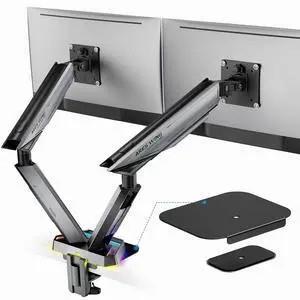 RGB Dual Monitor Arm & Steel Monitor Mount Reinforcement Plate for 17-38'' and 35.2 Lbs Ultrawide Screen RGB Dual Monitor Arm & Steel Monitor Mount Reinforcement Plate for 17-38'' and 35.2 Lbs Ultrawide Screen