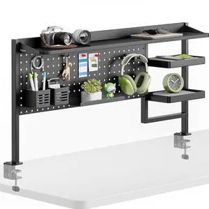 Clamp on Desk Shelf, 44" Desktop Shelving System, Black | with Pegboard and Accessories, Desktop Organizer with 2-Tier Shelf, Desk Pegboard for Office Home Gaming Clamp on Desk Shelf, 44" Desktop Shelving System, Black | with Pegboard and Accessories, Desktop Organizer with 2-Tier Shelf, Desk Pegboard for Office Home Gaming