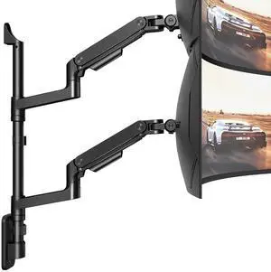 Dual Monitor Wall Mount for 17-49 Inch Ultrawide Screens, Heavy Duty Wall Mount Monitor Arm Holds 44 lbs Each, Fully Adjustable Gas Spring Monitor Arm, 75x75/100x100 VESA Mount, Black Dual Monitor Wall Mount for 17-49 Inch Ultrawide Screens, Heavy Duty Wall Mount Monitor Arm Holds 44 lbs Each, Fully Adjustable Gas Spring Monitor Arm, 75x75/100x100 VESA Mount, Black