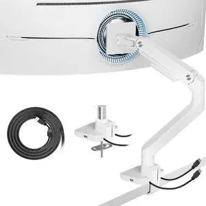 Ultrawide Monitor Arms White with USB A/C, Heavy Duty Monitor Arm for 17 to 49 inch Screen, Holds 44 lbs, Adjustable Gas Spring Desk Mount with Clamp and Grommet Base Ultrawide Monitor Arms White with USB A/C, Heavy Duty Monitor Arm for 17 to 49 inch Screen, Holds 44 lbs, Adjustable Gas Spring Desk Mount with Clamp and Grommet Base