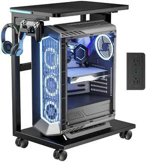 Height Adjustable Computer Tower Stand with RGB LED Light & USB Charging Port, Under Desk Mobile PC Stand, CPU Holder Cart with Locking Caster Wheels for Home Office, Gaming, 21.65"-33.5" H Height Adjustable Computer Tower Stand with RGB LED Light & USB Charging Port, Under Desk Mobile PC Stand, CPU Holder Cart with Locking Caster Wheels for Home Office, Gaming, 21.65"-33.5" H