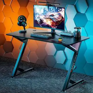 Gaming Desk RGB 47 Inch - Z Shaped Gaming Table with LED Light and DIY Control Cable, Computer Desks for Home and Office, Black Gaming Desk RGB 47 Inch - Z Shaped Gaming Table with LED Light and DIY Control Cable, Computer Desks for Home and Office, Black