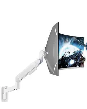Monitor Wall Mount for 24-57 Inch Ultrawide Gaming Screens, Premium Heavy Duty Monitor Arm Holds 60 lbs, Full Motion Gas Spring, Bearing Head for Easy Adjustment, 75/100 VESA Mount, White Monitor Wall Mount for 24-57 Inch Ultrawide Gaming Screens, Premium Heavy Duty Monitor Arm Holds 60 lbs, Full Motion Gas Spring, Bearing Head for Easy Adjustment, 75/100 VESA Mount, White