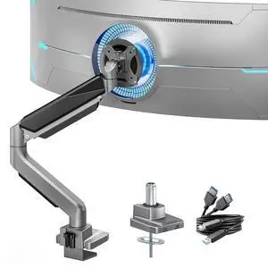Single Monitor Arm, Heavy Duty Adjustable Monitor Arm for 13"-49" Screens with USB, Gas Spring Desk Mount Stand with C Clamp/Grommet Mounting Base up to 40lbs Computer, Gray Single Monitor Arm, Heavy Duty Adjustable Monitor Arm for 13"-49" Screens with USB, Gas Spring Desk Mount Stand with C Clamp/Grommet Mounting Base up to 40lbs Computer, Gray