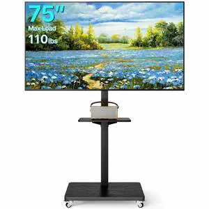 Rolling TV Stand for 32-75 Inch TVs Holds up to 110 lbs, Mobile TV Stand on Metal Wheels with Shelf, Tilt & Swivel Portable TV Mount, Height Adjustable TV Cart with Wire Management Rolling TV Stand for 32-75 Inch TVs Holds up to 110 lbs, Mobile TV Stand on Metal Wheels with Shelf, Tilt & Swivel Portable TV Mount, Height Adjustable TV Cart with Wire Management
