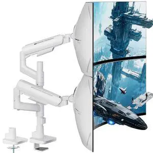 Dual Monitor Mount for 17-49 Inch Ultrawide Heavy Duty Curved Screen, Computer Monitor Arm Desk Mount, Gas Spring Adjustable Vesa Stand, White Dual Monitor Mount for 17-49 Inch Ultrawide Heavy Duty Curved Screen, Computer Monitor Arm Desk Mount, Gas Spring Adjustable Vesa Stand, White