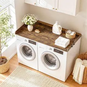 Washer Dryer Countertop, Heavy Duty Laundry Counter Top with Adjustable Hooks, Water Resistant Washer and Dryer Topper Shelf for Laundry Room Organization and Storage, Brown Washer Dryer Countertop, Heavy Duty Laundry Counter Top with Adjustable Hooks, Water Resistant Washer and Dryer Topper Shelf for Laundry Room Organization and Storage, Brown