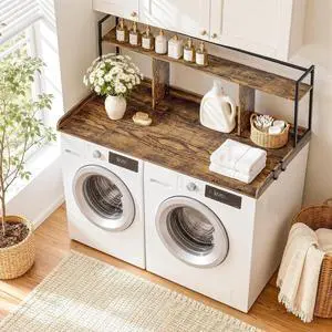 Washer Dryer Countertop, Heavy Duty Laundry Counter Top with Adjustable Hooks, Water Resistant Washer and Dryer Topper Shelf for Laundry Room Organization and Storage, Brown Washer Dryer Countertop, Heavy Duty Laundry Counter Top with Adjustable Hooks, Water Resistant Washer and Dryer Topper Shelf for Laundry Room Organization and Storage, Brown