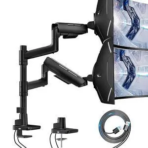 Dual Monitor Mount for 17-49 Inch Ultrawide Heavy Duty Curved Screen Stacking, Computer Monitor Arm Desk Mount with USB, Gas Spring Adjustable Vesa Stand, Black Dual Monitor Mount for 17-49 Inch Ultrawide Heavy Duty Curved Screen Stacking, Computer Monitor Arm Desk Mount with USB, Gas Spring Adjustable Vesa Stand, Black
