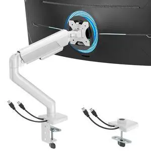 Heavy Duty Single Monitor Arm - Fully Adjustable Monitor Mount for 17"-40" Ultrawide Screens up to 26.4 lbs with Clamp/Grommet Desk Mount and USB A/C, 75/100 Vesa Mount, White Heavy Duty Single Monitor Arm - Fully Adjustable Monitor Mount for 17"-40" Ultrawide Screens up to 26.4 lbs with Clamp/Grommet Desk Mount and USB A/C, 75/100 Vesa Mount, White