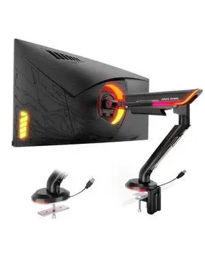 Single Monitor Mount with RGB, Heavy-Duty Gaming Monitor Arm fits for 24"-57" Ultrawide Screen, Adjustable Computer Monitor Stand Holds Up to 60LBS with VESA Mount, Clamp & Grommet, Black Single Monitor Mount with RGB, Heavy-Duty Gaming Monitor Arm fits for 24"-57" Ultrawide Screen, Adjustable Computer Monitor Stand Holds Up to 60LBS with VESA Mount, Clamp & Grommet, Black