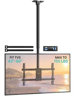 Ceiling TV Mount for 43-86 Inch TVs, Full Motion TV Ceiling Mount for Flat & Sloped Ceilings, 43"-66.5" Height Adjustable Hanging TV Bracket with Swivel, Tiltt, Holds 155 lbs, Max VESA 600x400 Ceiling TV Mount for 43-86 Inch TVs, Full Motion TV Ceiling Mount for Flat & Sloped Ceilings, 43"-66.5" Height Adjustable Hanging TV Bracket with Swivel, Tiltt, Holds 155 lbs, Max VESA 600x400