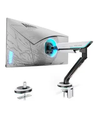 Single Monitor Mount, Heavy-Duty Gaming Monitor Arm fits for 24"-57" Ultrawide Screen, Adjustable Computer Monitor Stand Holds Up to 60LBS with VESA Mount, Clamp & Grommet, White Single Monitor Mount, Heavy-Duty Gaming Monitor Arm fits for 24"-57" Ultrawide Screen, Adjustable Computer Monitor Stand Holds Up to 60LBS with VESA Mount, Clamp & Grommet, White