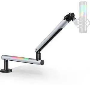 Aluminum Low Profile Mic Arm with RGB Light, Adjustable Microphone Boom Arm with 4.4 lbs Load Capacity, 3/8 to 5/8 Screw Adapter, Desk Mount Mic Stand for Gaming Streaming Podcasting Aluminum Low Profile Mic Arm with RGB Light, Adjustable Microphone Boom Arm with 4.4 lbs Load Capacity, 3/8 to 5/8 Screw Adapter, Desk Mount Mic Stand for Gaming Streaming Podcasting