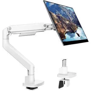 Heavy Duty Single Monitor Arm, Gas Spring Monitor Mount for 17-49 Inch Ultrawide Screens, Computer Monitor Stand for Desk with C-Clamp/Grommet Base up to 44 lbs, VESA 75/100mm, White Heavy Duty Single Monitor Arm, Gas Spring Monitor Mount for 17-49 Inch Ultrawide Screens, Computer Monitor Stand for Desk with C-Clamp/Grommet Base up to 44 lbs, VESA 75/100mm, White