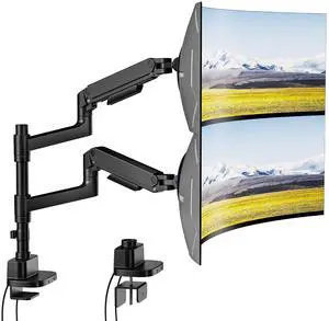 Dual Monitor Arm for 17-49Ultrawide Monitors, Heavy Duty Dual Monitor Mount Holds 44 lbs, Full Motion Gas Spring Vertical Desk Mount, 75/100 VESA Mount, Black with USB Dual Monitor Arm for 17-49Ultrawide Monitors, Heavy Duty Dual Monitor Mount Holds 44 lbs, Full Motion Gas Spring Vertical Desk Mount, 75/100 VESA Mount, Black with USB
