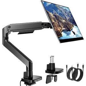 Heavy Duty Single Monitor Arm, Gas Spring Monitor Mount for 17-49 Inch Ultrawide Screens with USB, Computer Monitor Stand for Desk with C-Clamp/Grommet Base up to 44 lbs, VESA 75/100mm, Black Heavy Duty Single Monitor Arm, Gas Spring Monitor Mount for 17-49 Inch Ultrawide Screens with USB, Computer Monitor Stand for Desk with C-Clamp/Grommet Base up to 44 lbs, VESA 75/100mm, Black