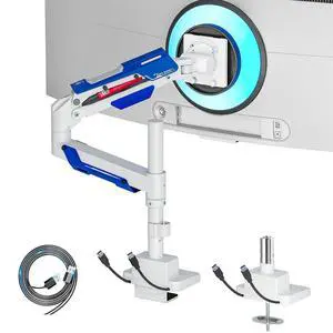 CoreArm Single Monitor Mount with USB, Ultrawide Monitor Arm for 24 to 57'' Heavy Duty Curved Screen, Adjustable Gas Spring Monitors Arm Stand up to 66LBS with 75/100/200 Vesa Mount, White CoreArm Single Monitor Mount with USB, Ultrawide Monitor Arm for 24 to 57'' Heavy Duty Curved Screen, Adjustable Gas Spring Monitors Arm Stand up to 66LBS with 75/100/200 Vesa Mount, White