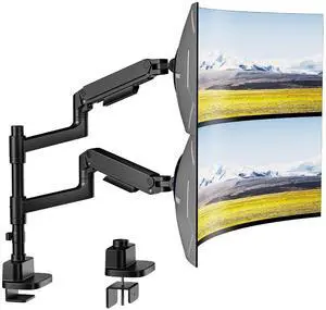 Dual Monitor Arm for 17-49Ultrawide Monitors, Heavy Duty Dual Monitor Mount Holds 44 lbs, Full Motion Gas Spring Vertical Desk Mount, 75/100 VESA Mount, White Dual Monitor Arm for 17-49Ultrawide Monitors, Heavy Duty Dual Monitor Mount Holds 44 lbs, Full Motion Gas Spring Vertical Desk Mount, 75/100 VESA Mount, White