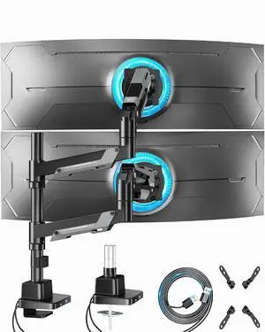 Vertical Dual Monitor Mount - 24-57" Aluminum Heavy Duty Monitor Arms for 2 Monitors with USB A/C, Fully Adjustable Gas Spring Stacked Monitor Stand with 75/100/200 Vesa Mount, Black Vertical Dual Monitor Mount - 24-57" Aluminum Heavy Duty Monitor Arms for 2 Monitors with USB A/C, Fully Adjustable Gas Spring Stacked Monitor Stand with 75/100/200 Vesa Mount, Black