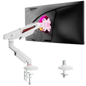 Single Monitor Arm for 17-40 Inch Flat Curved Ultrawide Screens Up to 26.5lbs, Fully Adjustable Single Monitor Mount, C-Clamp & Grommet Base, 75/100 Vesa Mount, White Single Monitor Arm for 17-40 Inch Flat Curved Ultrawide Screens Up to 26.5lbs, Fully Adjustable Single Monitor Mount, C-Clamp & Grommet Base, 75/100 Vesa Mount, White