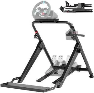 Foldable Sim Racing Wheel Stand with Chair Fixing Slot, Formula and GT Racing Simulator Cockpit Compatible with Fanatec, Thrustmaster, Logitech, Moza, Racing Games on PS5, PS4, Xbox and PC Foldable Sim Racing Wheel Stand with Chair Fixing Slot, Formula and GT Racing Simulator Cockpit Compatible with Fanatec, Thrustmaster, Logitech, Moza, Racing Games on PS5, PS4, Xbox and PC