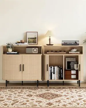 Buffet Sideboard Cabinet with Big Storage Space Set of 2, Fluted Coffee Bar Cabinet with Shelves, Modern Wood Console Cabinet for Kitchen, Entryway & Living Room (Wood) Buffet Sideboard Cabinet with Big Storage Space Set of 2, Fluted Coffee Bar Cabinet with Shelves, Modern Wood Console Cabinet for Kitchen, Entryway & Living Room (Wood)