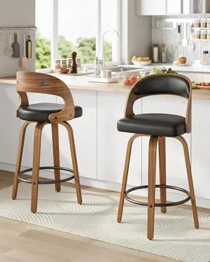 Bar Stools Set of 2, 26 Inch Counter Height Barstools with Backs, Modern Swivel Bar Stools with PU Leather Seat for Kichen Island and Bar, Black Bar Stools Set of 2, 26 Inch Counter Height Barstools with Backs, Modern Swivel Bar Stools with PU Leather Seat for Kichen Island and Bar, Black