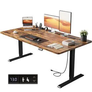 63" Electric Standing Desk with Power Outlets, Brown | 31.5" wide, 132lbs, 2 memory presets, height adjustable sit stand workstation for home office, ergonomic computer desk 63" Electric Standing Desk with Power Outlets, Brown | 31.5" wide, 132lbs, 2 memory presets, height adjustable sit stand workstation for home office, ergonomic computer desk