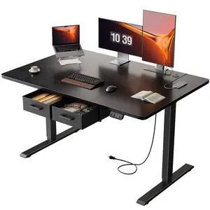 Electric Standing Desk, 47 x 31.5 Inches Height Adjustable Table with Outlets, Sit Stand Computer Desk with Drawers for Home Office, Ergonomic Rising Workstation, Black Electric Standing Desk, 47 x 31.5 Inches Height Adjustable Table with Outlets, Sit Stand Computer Desk with Drawers for Home Office, Ergonomic Rising Workstation, Black