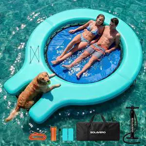 8' Inflatable Water Hammock Lake Floats with Detachable Ladder&Rope,Large Lake Float Platform with Air Pump&Carry Bag for Pool Parties, Tanning and Summer Fun 8' Inflatable Water Hammock Lake Floats with Detachable Ladder&Rope,Large Lake Float Platform with Air Pump&Carry Bag for Pool Parties, Tanning and Summer Fun