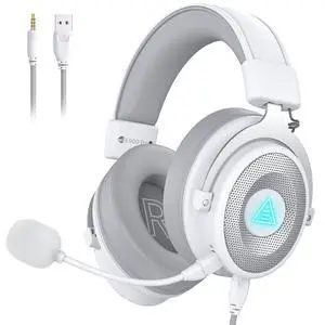 USB Gaming Headset for PC, Computer Gaming Headphones with Detachable Microphone Noise Cancelling, 7.1 Surround Sound, 50MM Driver, Wired Headset for PS4 PS5, Xbox One, Laptop (White) USB Gaming Headset for PC, Computer Gaming Headphones with Detachable Microphone Noise Cancelling, 7.1 Surround Sound, 50MM Driver, Wired Headset for PS4 PS5, Xbox One, Laptop (White)