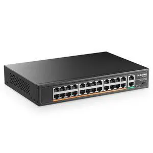 24 Port PoE Switch with 2 Gigabit Uplink Ethernet Port, 400W High Power, Support IEEE802.3af/at, Rackmount Unmanaged Plug and Play PoE+ 24 Port PoE Switch with 2 Gigabit Uplink Ethernet Port, 400W High Power, Support IEEE802.3af/at, Rackmount Unmanaged Plug and Play PoE+
