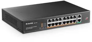16 Port PoE Switch with 2 Gigabit Uplink Ethernet Port, 250W High Power, Support IEEE802.3af/at, Rackmount Unmanaged Plug and Play 16 Port PoE Switch with 2 Gigabit Uplink Ethernet Port, 250W High Power, Support IEEE802.3af/at, Rackmount Unmanaged Plug and Play