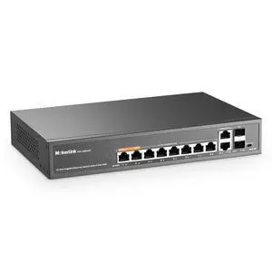 12 Port Gigabit PoE Switch with 8 PoE+ Port, 2 Gigabit Uplink, 2 SFP Port, 120W AI Detection, Qos & Extend, Fanless Metal Plug & Play Unmanaged Network Switch 12 Port Gigabit PoE Switch with 8 PoE+ Port, 2 Gigabit Uplink, 2 SFP Port, 120W AI Detection, Qos & Extend, Fanless Metal Plug & Play Unmanaged Network Switch