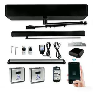 Ada Commercial Auto Door Closer,WiFi TUYA APP Alexa Remote Control Black Automatic Door Closer with WiFi Controller and Waterproof Touchless Wireless Hand Sensor and NC Electric Strike Ada Commercial Auto Door Closer,WiFi TUYA APP Alexa Remote Control Black Automatic Door Closer with WiFi Controller and Waterproof Touchless Wireless Hand Sensor and NC Electric Strike