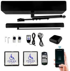 Handicap Door Opener Black Color,Smart WiFi TUYA Residential Swing Door Opener with Smart WiFi Controller and Square Handicap Push Buttons,Compatible with Alexa,Google Assistant Handicap Door Opener Black Color,Smart WiFi TUYA Residential Swing Door Opener with Smart WiFi Controller and Square Handicap Push Buttons,Compatible with Alexa,Google Assistant