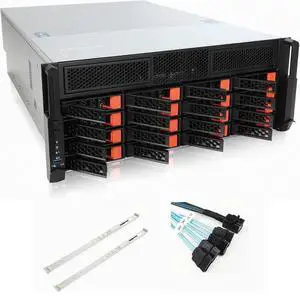 4U Server Chassis Hotswap 12Gbps Swappable screwless 16 x 3.5/2.5 + 2x5.25 + 2x2.5 Chassis with sliidng Rail and SFF-8643 Minisas to SATA Cables 4U Server Chassis Hotswap 12Gbps Swappable screwless 16 x 3.5/2.5 + 2x5.25 + 2x2.5 Chassis with sliidng Rail and SFF-8643 Minisas to SATA Cables