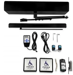 Electric Swing Door,Black Color Wireless Commercial Exterior Door Opener with Wireless Exterior Square 4.5'' Handicap Push Button and 550lbs Electric Strike Fail Safety Electric Swing Door,Black Color Wireless Commercial Exterior Door Opener with Wireless Exterior Square 4.5'' Handicap Push Button and 550lbs Electric Strike Fail Safety