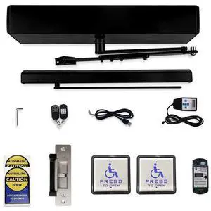 Wireless Swing Door Operator in Black,Automatic Door Opener for Commercial Door with Sqaure 4.5'' Wireless Handicap Push Buttons and 880lbs Stainless Steel Electric Strike Wireless Swing Door Operator in Black,Automatic Door Opener for Commercial Door with Sqaure 4.5'' Wireless Handicap Push Buttons and 880lbs Stainless Steel Electric Strike