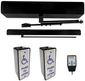 Black Automatic Swing Door Handicap Door Opener Olide-120B with 2PCS Wired Slim Handicap Push Buttons Olide-515 Black Automatic Swing Door Handicap Door Opener Olide-120B with 2PCS Wired Slim Handicap Push Buttons Olide-515