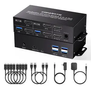 8K@60Hz Displayport KVM Switch 2 Monitors 2 Computers,Aluminum with 4 USB 3.0 Ports for 2 Computers Share DualMonitors Keyboard Mouse Printer with 2 USB Cables/PowerAdapter/Controller 8K@60Hz Displayport KVM Switch 2 Monitors 2 Computers,Aluminum with 4 USB 3.0 Ports for 2 Computers Share DualMonitors Keyboard Mouse Printer with 2 USB Cables/PowerAdapter/Controller