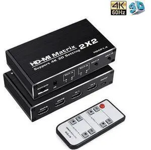 Vszerda 4K@60Hz HDMI Matrix Switch 2 X 2 Switcher 18G UltraHD Supports Up to 4K @ 60Hz & 1080P IR HDCP 1.4- Remote Control (OZJ3) Vszerda 4K@60Hz HDMI Matrix Switch 2 X 2 Switcher 18G UltraHD Supports Up to 4K @ 60Hz & 1080P IR HDCP 1.4- Remote Control (OZJ3)