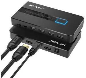 MT-VIKI KVM Switch HDMI 2 Port Boxes, 4K@30Hz USB HDMI KVM Console for 2 PCs Share 1 HD Monitor and Keyboard Mouse with 2 USB Cables + Desktop Selector MT-VIKI KVM Switch HDMI 2 Port Boxes, 4K@30Hz USB HDMI KVM Console for 2 PCs Share 1 HD Monitor and Keyboard Mouse with 2 USB Cables + Desktop Selector