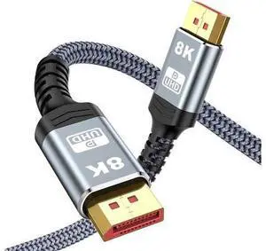 8K DisplayPort Cable 6.6FT DP 1.4 Cable Nylon Braided/Aluminum Alloy(4K@144Hz8K@60Hz) Computer Accessories Cable for Laptop PC TV etc-Gaming Monitor (Grey) 8K DisplayPort Cable 6.6FT DP 1.4 Cable Nylon Braided/Aluminum Alloy(4K@144Hz8K@60Hz) Computer Accessories Cable for Laptop PC TV etc-Gaming Monitor (Grey)