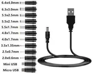 Vszerda Universal USB to 5V DC Power Cord Charging Cable 5.5x2.1mm Jack With 12 Interchangeable Plug Adapter Micro USB Mini USB DC Plug Vszerda Universal USB to 5V DC Power Cord Charging Cable 5.5x2.1mm Jack With 12 Interchangeable Plug Adapter Micro USB Mini USB DC Plug