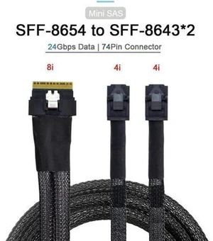 Vszerda PCI-Express SFF-8654 8i 74Pin PCI-E Ultraport Slimline SAS Slim 4.0 to Dual SFF-8643 4i Mini SAS HD Cable 100cm Vszerda PCI-Express SFF-8654 8i 74Pin PCI-E Ultraport Slimline SAS Slim 4.0 to Dual SFF-8643 4i Mini SAS HD Cable 100cm
