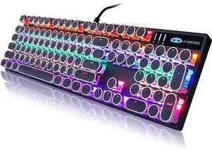 Typewriter Style Mechanical Gaming Keyboard, Black Retro Punk Gaming Keyboard with RGB Backlit, 104 Keys Blue Switch Wired Cute Keyboard, Round Keycaps for Windows/Mac/PC Typewriter Style Mechanical Gaming Keyboard, Black Retro Punk Gaming Keyboard with RGB Backlit, 104 Keys Blue Switch Wired Cute Keyboard, Round Keycaps for Windows/Mac/PC