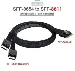 PCI-Express SFF-8654 8i 74Pin to Dual Oculink SFF-8611 PCI-E Ultraport Slimline SAS Slim 4.0 Cable 50cm PCI-Express SFF-8654 8i 74Pin to Dual Oculink SFF-8611 PCI-E Ultraport Slimline SAS Slim 4.0 Cable 50cm